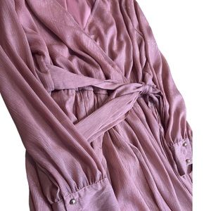 Pink Long Sleeve Maxi Wrap Dress